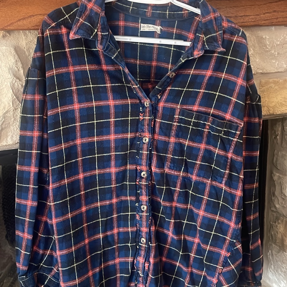 Blue and Pink Plaid Button-Up Shirt